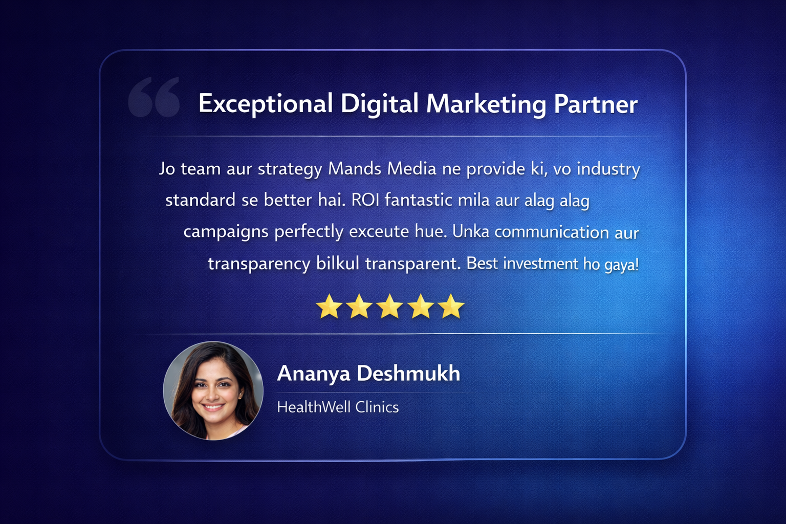 Exceptional marketing partner testimonial card