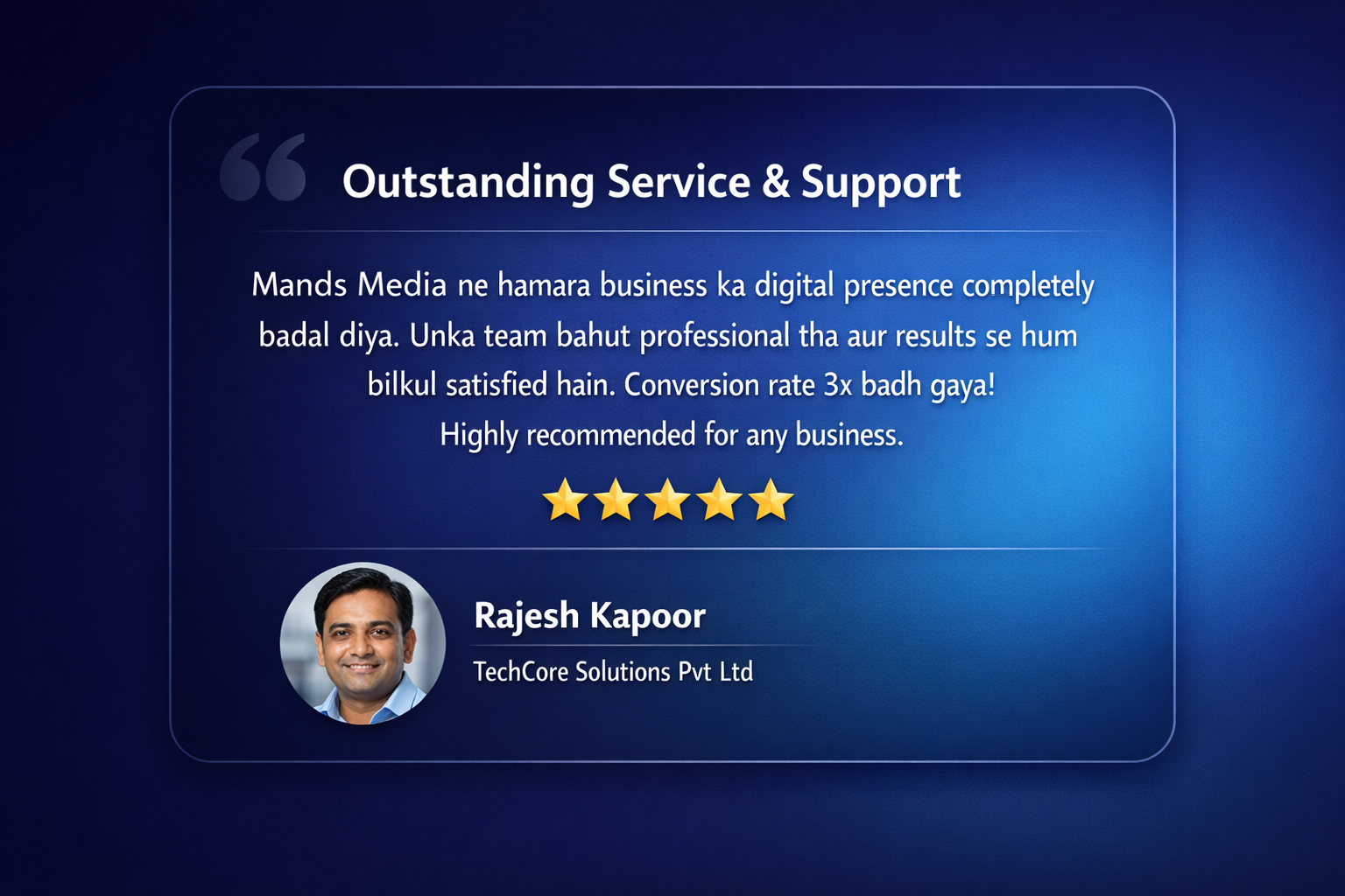 Outstanding service and support testimonial